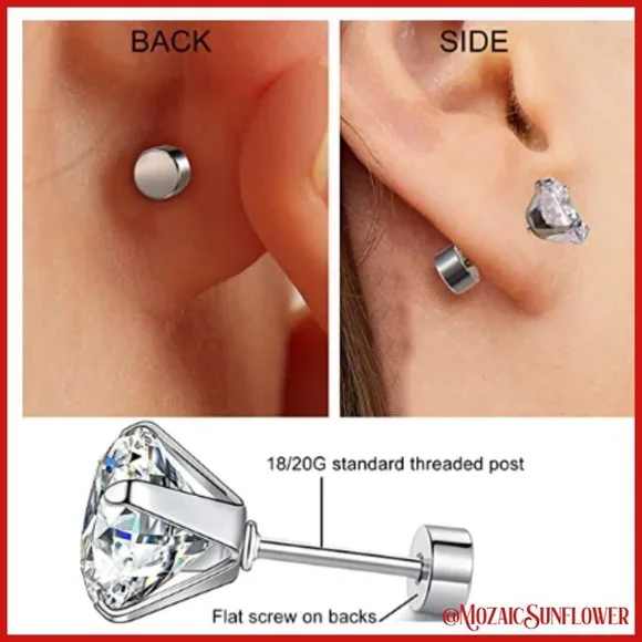 Gold & Stainless Steel AAAA+ 7cm Pink Princess Cut Screw Post Earrings - Picture 6 of 6